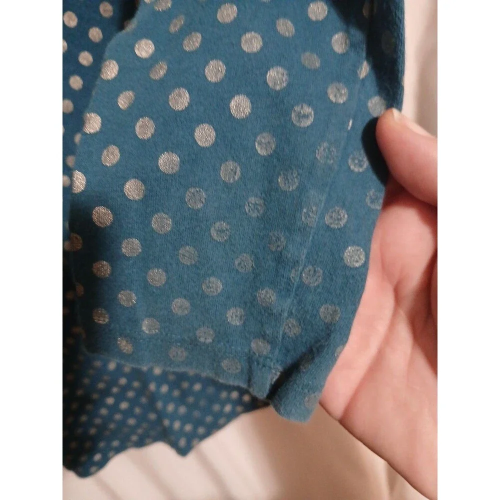 Girls LANDS END TURQUOISE BLUE SILVER POLKA DOT Long Sleeve DRESS Size M 10-12